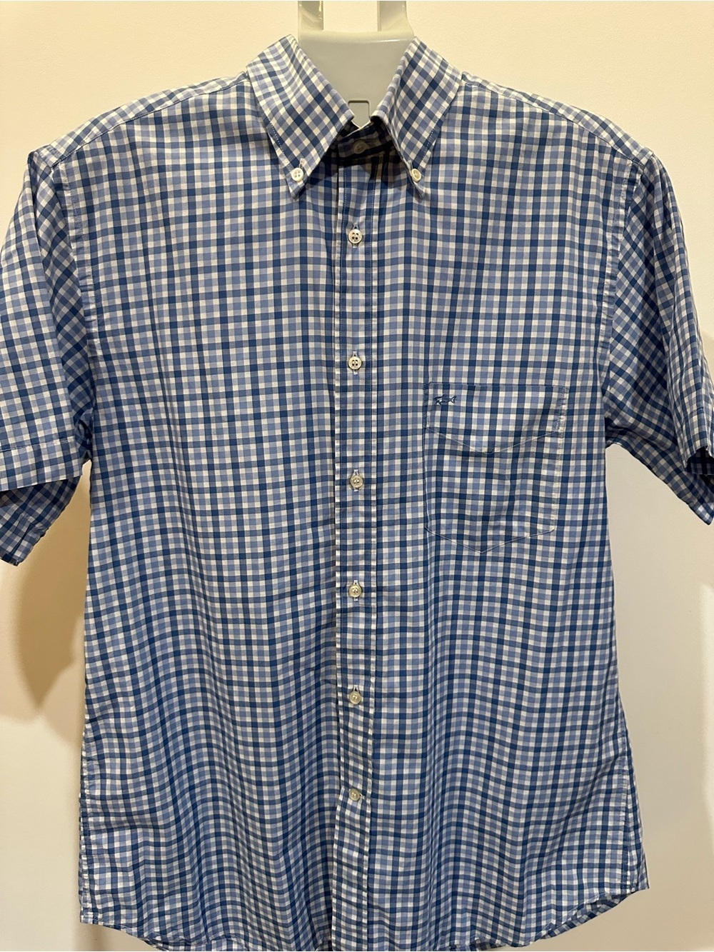 PAUL AND SHARK  Blue Gingham Short-Sleeve Button-Down Shirt — Casual Oxford